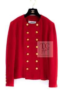 CHANEL 88A Vintage Red CC Gold Button Double Tweed Jacket 38 シャネル ヴィンテージ レッド CC ゴールド ボタン ダブル ツイード ジャケット 即発