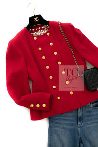 CHANEL 88A Vintage Red CC Gold Button Double Tweed Jacket 38 シャネル ヴィンテージ レッド CC ゴールド ボタン ダブル ツイード ジャケット 即発