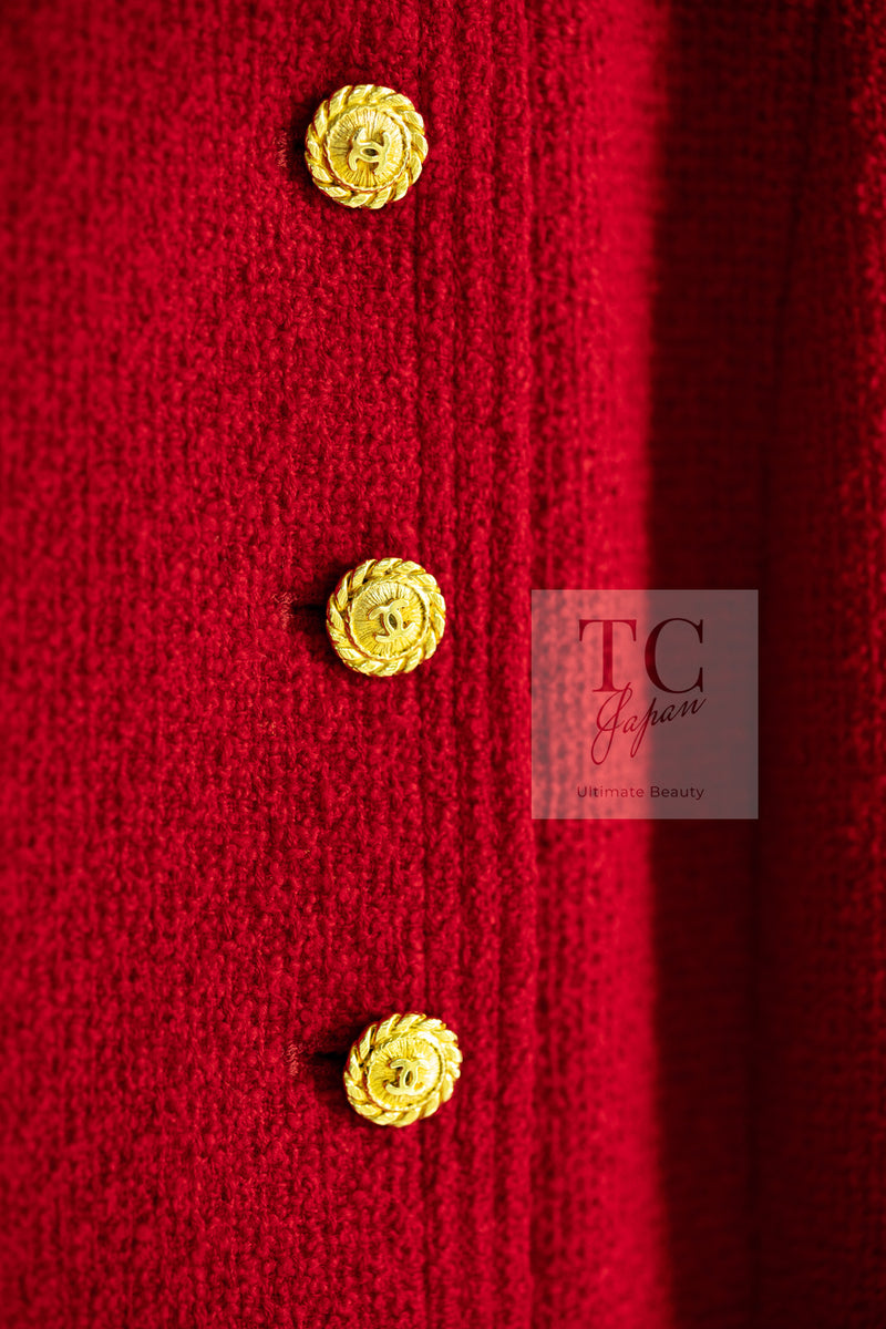 CHANEL 88A Vintage Red CC Gold Button Double Tweed Jacket 38 シャネル ヴィンテージ レッド CC ゴールド ボタン ダブル ツイード ジャケット 即発