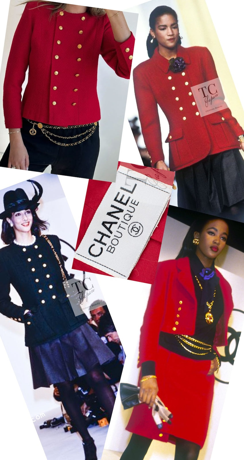 シャネル ジャケット CHANEL ヴィンテージ レッド CC ゴールド ボタン ダブル ツイード 88A Vintage Red CC Gold  Button Double Tweed Jacket – TC JAPAN