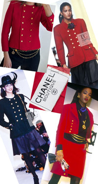 CHANEL 88A Vintage Red CC Gold Button Double Tweed Jacket 38 シャネル ヴィンテージ レッド CC ゴールド ボタン ダブル ツイード ジャケット 即発