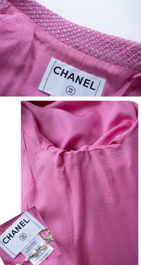 CHANEL 01C Pink Silver Metallic Wool Silk Tweed Jacket 44 46 シャネル ピンク シルバー メタリック ラメ ウール シルク ツイード ジャケット 即発