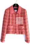 CHANEL 01C Pink Coarl Orange Yellow Tweed Candy Jacket 38 シャネル ピンク コーラル オレンジ イエロー ツイード キャンディー ジャケット 即発