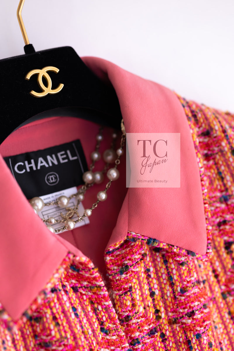 CHANEL 01C Pink Coarl Orange Yellow Tweed Candy Jacket 38 シャネル ピンク コーラル オレンジ イエロー ツイード キャンディー ジャケット 即発