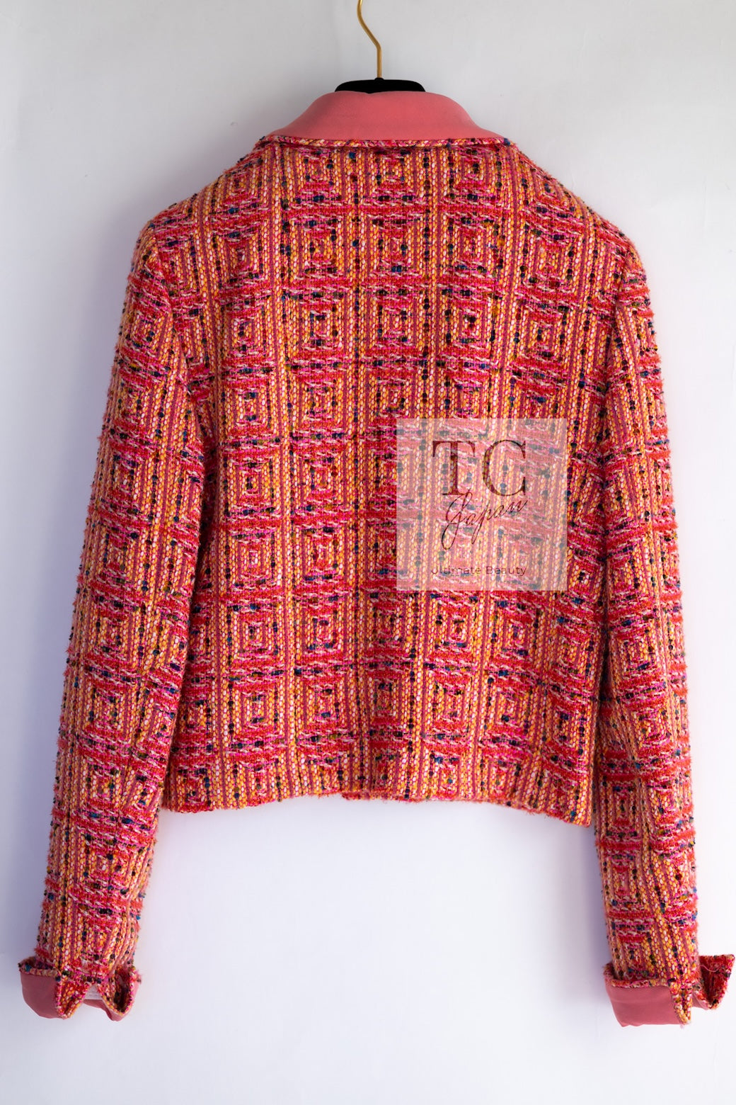 CHANEL Jacket 01C Pink Coarl Orange Yellow Tweed Candy Coral 38