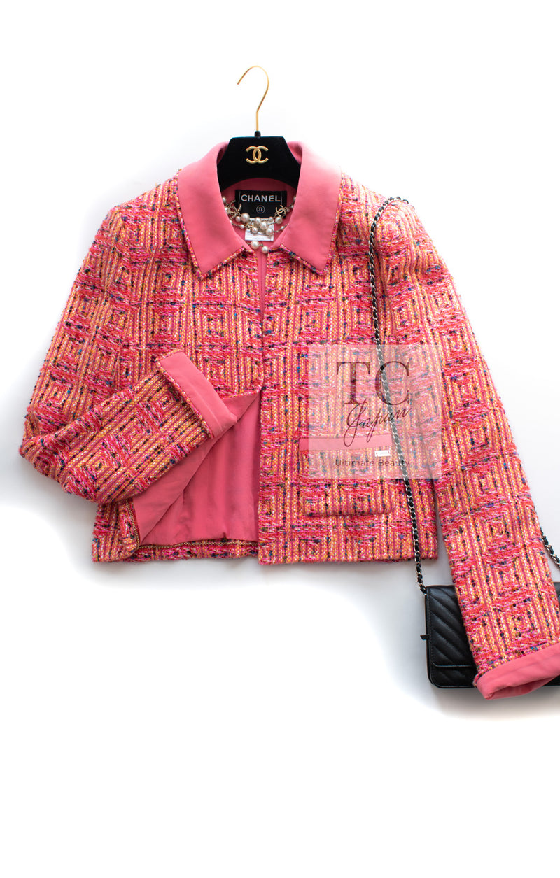 CHANEL 01C Pink Coarl Orange Yellow Tweed Candy Jacket 38 シャネル ピンク コーラル オレンジ イエロー ツイード キャンディー ジャケット 即発