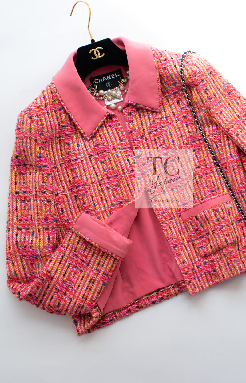 CHANEL 01C Pink Coarl Orange Yellow Tweed Candy Jacket 38 シャネル ピンク コーラル オレンジ イエロー ツイード キャンディー ジャケット 即発