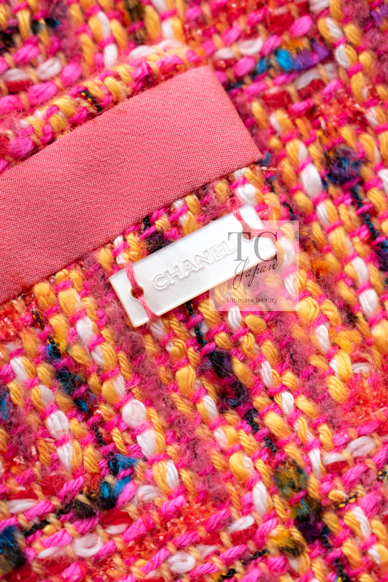 CHANEL 01C Pink Coarl Orange Yellow Tweed Candy Jacket 38 シャネル ピンク コーラル オレンジ イエロー ツイード キャンディー ジャケット 即発