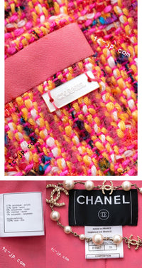 CHANEL 01C Pink Coarl Orange Yellow Tweed Candy Jacket 38 シャネル ピンク コーラル オレンジ イエロー ツイード キャンディー ジャケット 即発