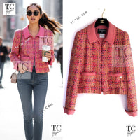 CHANEL 01C Pink Coarl Orange Yellow Tweed Candy Jacket 38 シャネル ピンク コーラル オレンジ イエロー ツイード キャンディー ジャケット 即発