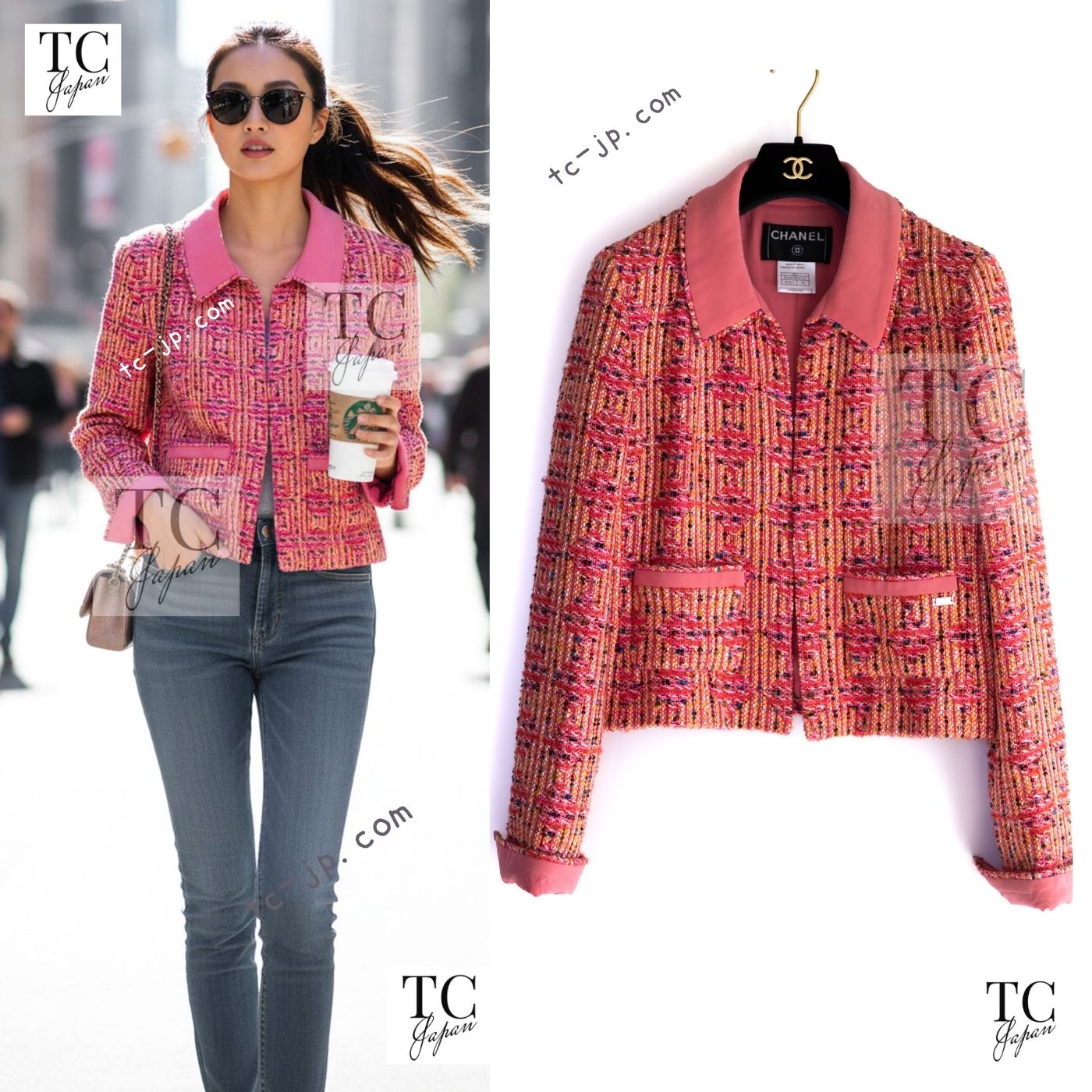 CHANEL 01C Pink Coarl Orange Yellow Tweed Candy Jacket 38 シャネル ピンク コーラル オレンジ イエロー ツイード キャンディー ジャケット 即発