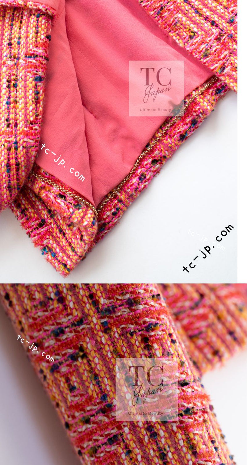 CHANEL 01C Pink Coarl Orange Yellow Tweed Candy Jacket 38 シャネル ピンク コーラル オレンジ イエロー ツイード キャンディー ジャケット 即発