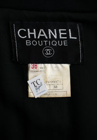 CHANEL 96A Vintage Black Wool 100 Gold CC Logo Buttons Military Jacket Skirt Suit シャネル ヴィンテージ ブラック ウール 100% ゴールド CC ロゴ ボタン ミリタリー ジャケット スカート スーツ 38