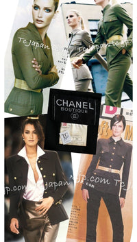 CHANEL 96A Vintage Black Wool 100 Gold CC Logo Buttons Military Jacket Skirt Suit シャネル ヴィンテージ ブラック ウール 100% ゴールド CC ロゴ ボタン ミリタリー ジャケット スカート スーツ 38
