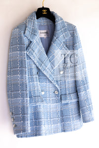 CHANEL 23PS Baby Blue CC Buttons Double Tweed Jacket Skirt Suit 38 シャネル ベビー ブルー ココボタン ダブル ツイード ジャケット スカート スーツ 即発