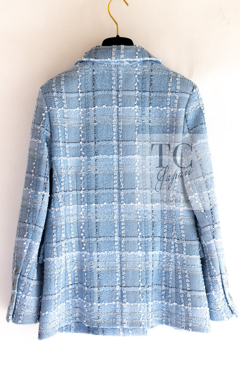 CHANEL 23PS Baby Blue CC Buttons Double Tweed Jacket Skirt Suit 38 シャネル ベビー ブルー ココボタン ダブル ツイード ジャケット スカート スーツ 即発