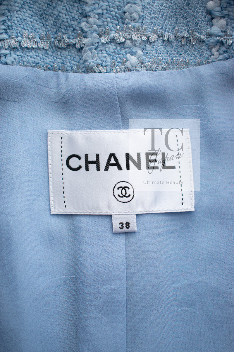 CHANEL 23PS Baby Blue CC Buttons Double Tweed Jacket Skirt Suit 38 シャネル ベビー ブルー ココボタン ダブル ツイード ジャケット スカート スーツ 即発