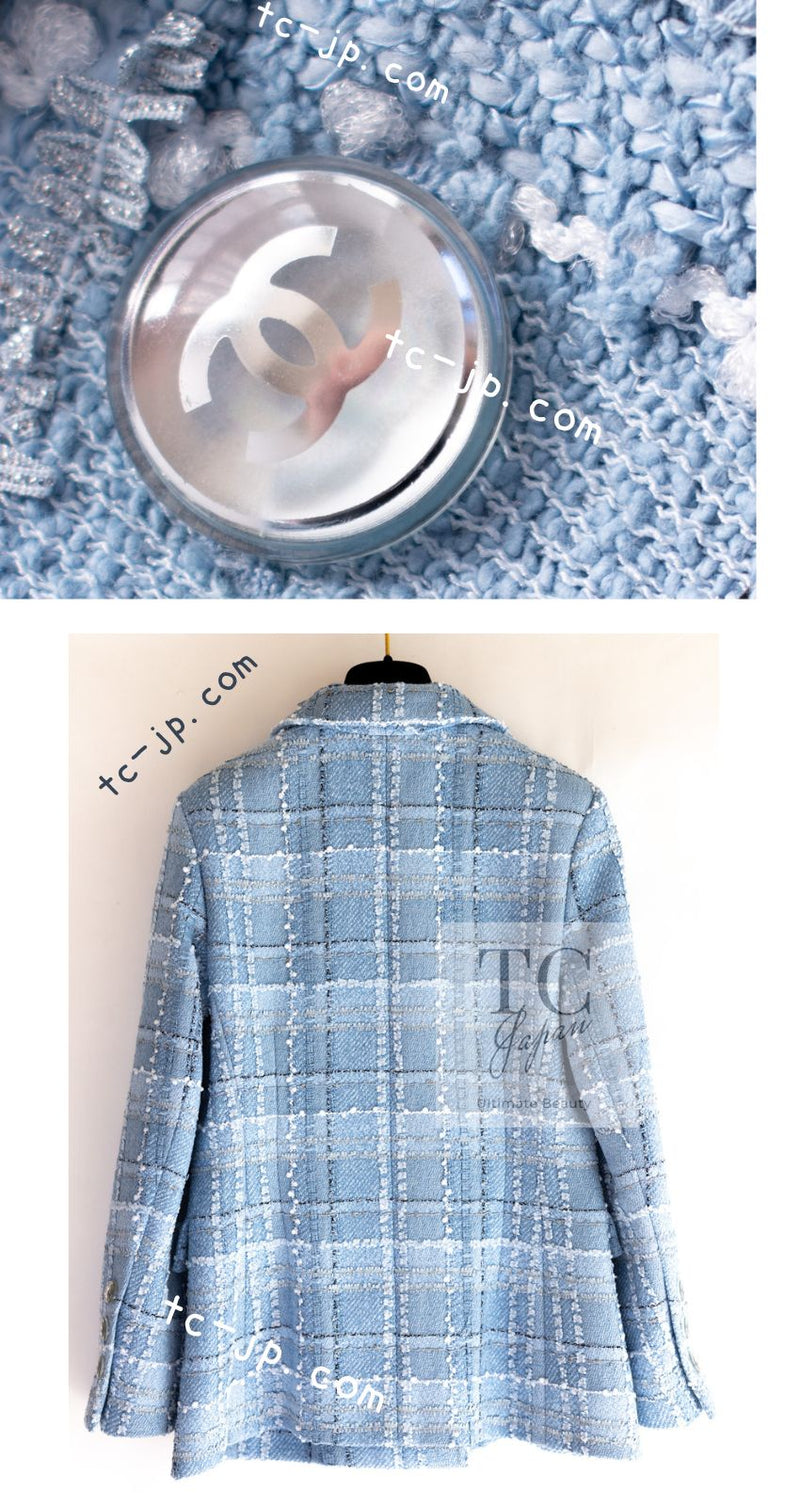 CHANEL 23PS Baby Blue CC Buttons Double Tweed Jacket Skirt Suit 38 シャネル ベビー ブルー ココボタン ダブル ツイード ジャケット スカート スーツ 即発