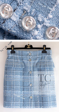 CHANEL 23PS Baby Blue CC Buttons Double Tweed Jacket Skirt Suit 38 シャネル ベビー ブルー ココボタン ダブル ツイード ジャケット スカート スーツ 即発