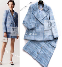 CHANEL 23PS Baby Blue CC Buttons Double Tweed Jacket Skirt Suit 38 シャネル ベビー ブルー ココボタン ダブル ツイード ジャケット スカート スーツ 即発