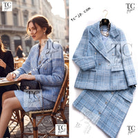 CHANEL 23PS Baby Blue CC Buttons Double Tweed Jacket Skirt Suit 38 シャネル ベビー ブルー ココボタン ダブル ツイード ジャケット スカート スーツ 即発