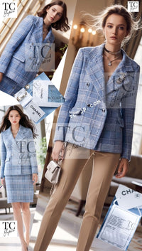 CHANEL 23PS Baby Blue CC Buttons Double Tweed Jacket Skirt Suit 38 シャネル ベビー ブルー ココボタン ダブル ツイード ジャケット スカート スーツ 即発