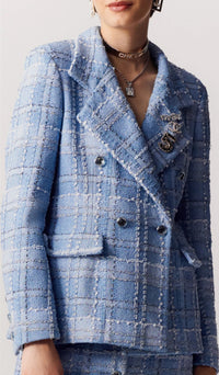 CHANEL 23PS Baby Blue CC Buttons Double Tweed Jacket Skirt Suit 38 シャネル ベビー ブルー ココボタン ダブル ツイード ジャケット スカート スーツ 即発