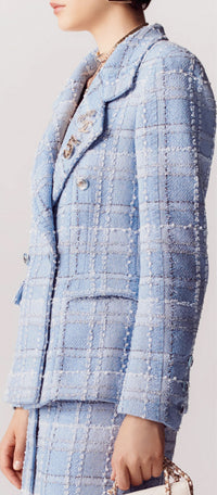 CHANEL 23PS Baby Blue CC Buttons Double Tweed Jacket Skirt Suit 38 シャネル ベビー ブルー ココボタン ダブル ツイード ジャケット スカート スーツ 即発