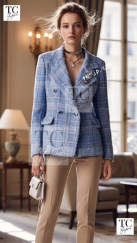 CHANEL 23PS Baby Blue CC Buttons Double Tweed Jacket Skirt Suit 38 シャネル ベビー ブルー ココボタン ダブル ツイード ジャケット スカート スーツ 即発