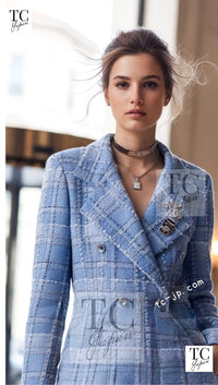 CHANEL 23PS Baby Blue CC Buttons Double Tweed Jacket Skirt Suit 38 シャネル ベビー ブルー ココボタン ダブル ツイード ジャケット スカート スーツ 即発 - TC JAPAN