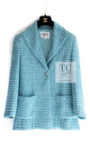 CHANEL 23PS Turquoise Green Blue CC Gripox Buttons Tweed Jacket 36 38 シャネル ターコイズ グリーン ブルー グリポワ 宝石 ボタン ツイード ジャケット 即発