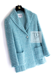 CHANEL 23PS Turquoise Green Blue CC Gripox Buttons Tweed Jacket 36 38 シャネル ターコイズ グリーン ブルー グリポワ 宝石 ボタン ツイード ジャケット 即発