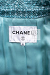 CHANEL 23PS Turquoise Green Blue CC Gripox Buttons Tweed Jacket 36 38 シャネル ターコイズ グリーン ブルー グリポワ 宝石 ボタン ツイード ジャケット 即発