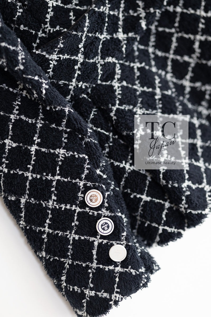 CHANEL 19C Black Navy LA PAUSA Double Cotton Tweed Jacket 36 38 シャネル ブラック ネイビー ダブル コットン ツイード ジャケット 即発