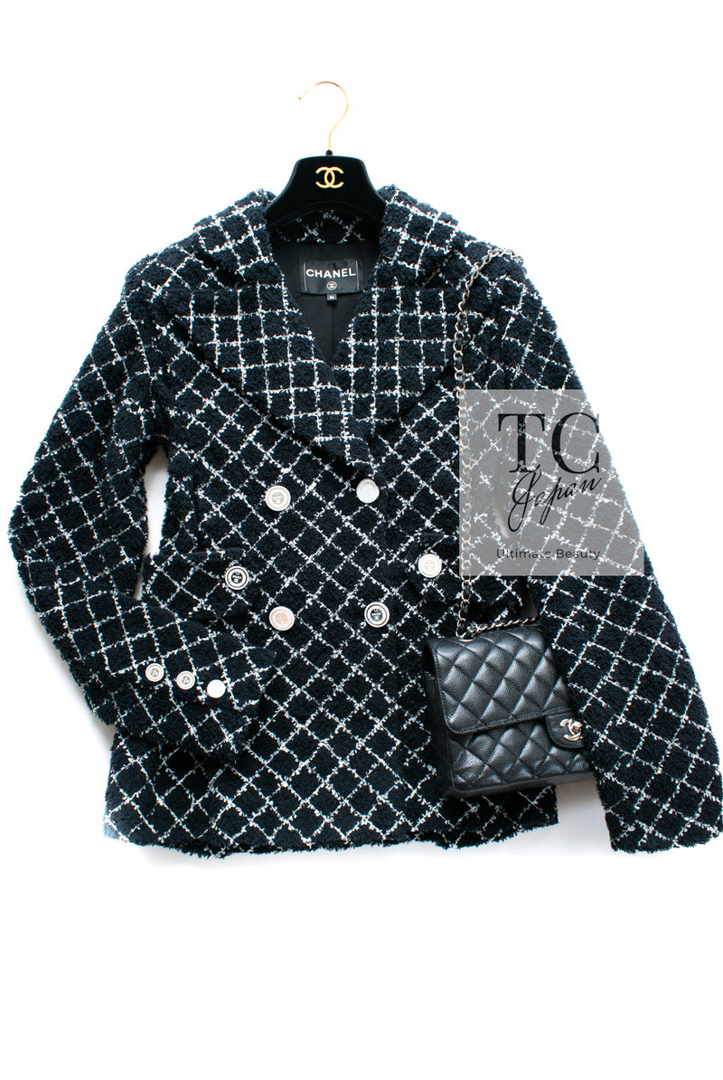 CHANEL 19C Black Navy LA PAUSA Double Cotton Tweed Jacket 36 38 シャネル ブラック ネイビー ダブル コットン ツイード ジャケット 即発