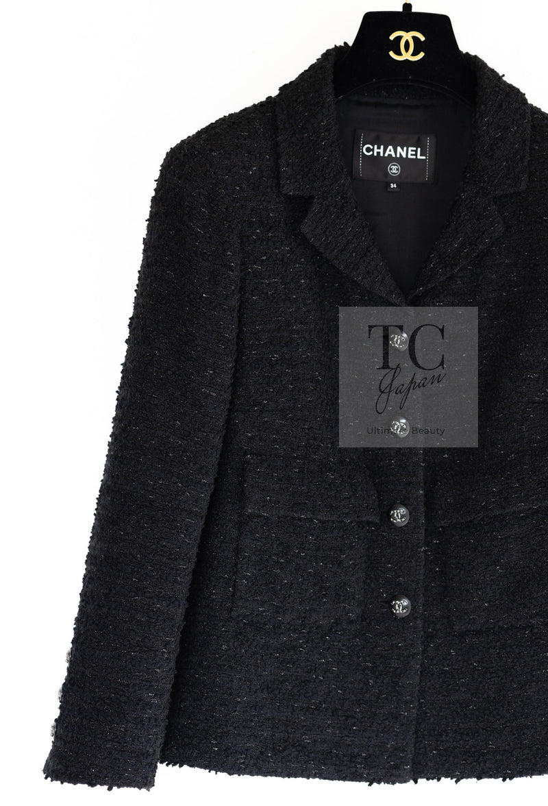 CHANEL 21C Black CC Logo Button Tweed Jacket 34 36 シャネル ブラック ココ ボタン CC ロゴ ツイード ジャケット