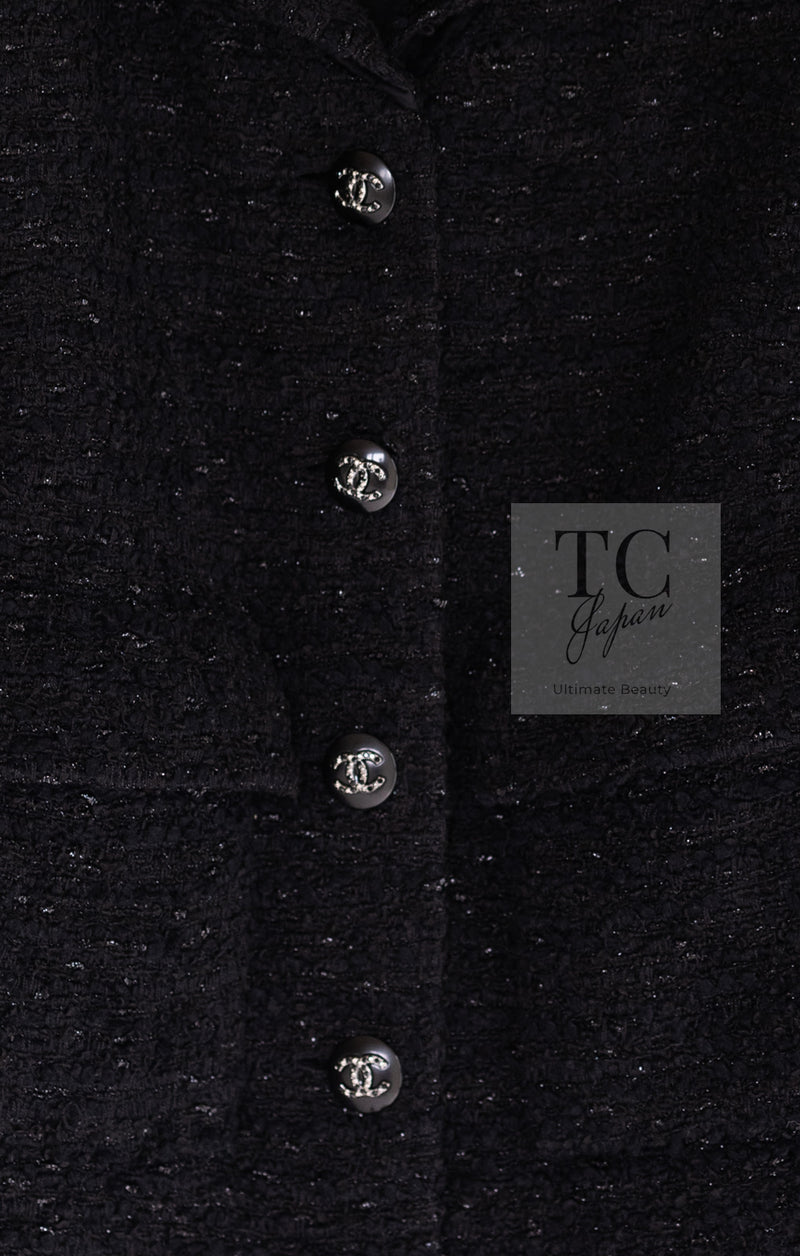 CHANEL 21C Black CC Logo Button Tweed Jacket 34 36 シャネル ブラック ココ ボタン CC ロゴ ツイード ジャケット