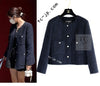 CHANEL 21B Black Navy CC Crystal Embellished Buttons Wool Tweed Jacket 34 シャネル ブラック ネイビー 紺 クリスタル CC ロゴ ボタン ウール ツイード ジャケット