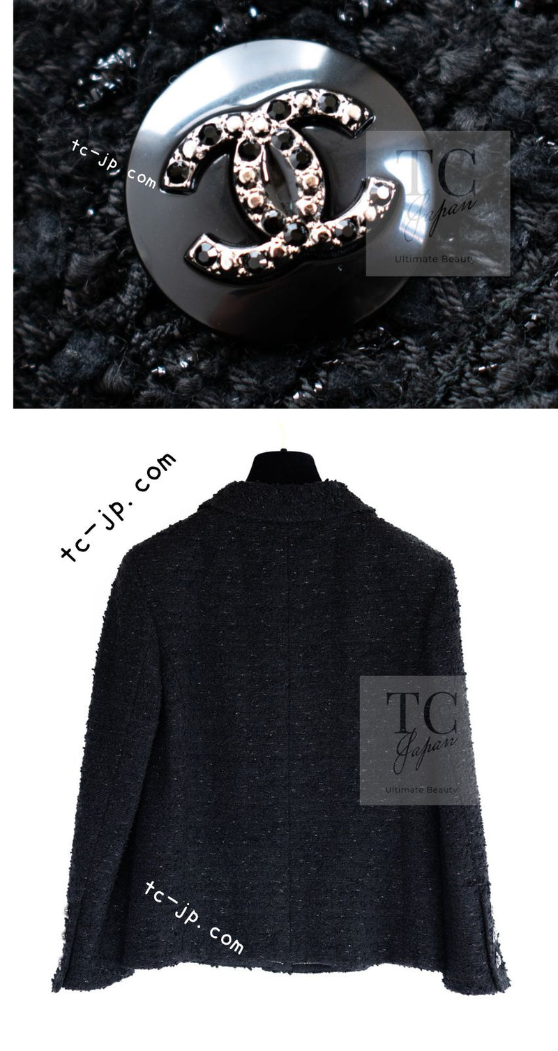 CHANEL 21C Black CC Logo Button Tweed Jacket 34 36 シャネル ブラック ココ ボタン CC ロゴ ツイード ジャケット