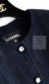 CHANEL 21B Black Navy CC Crystal Embellished Buttons Wool Tweed Jacket 34 シャネル ブラック ネイビー 紺 クリスタル CC ロゴ ボタン ウール ツイード ジャケット