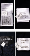 CHANEL 21B Black Navy CC Crystal Buttons Wool Tweed Jacket 36 シャネル ブラック ネイビー 紺 クリスタル CC ロゴ ボタン ウール ツイード ジャケット 即発