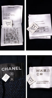 CHANEL 21B Black Navy CC Crystal Buttons Wool Tweed Jacket 36 シャネル ブラック ネイビー 紺 クリスタル CC ロゴ ボタン ウール ツイード ジャケット 即発