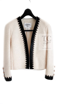 CHANEL 15PF Ivory Wool Mohair Leather Trim Jacket 34 38 シャネル アイボリー ウール モヘア レザートリム ジャケット 即発