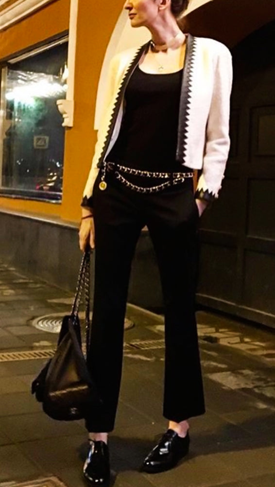 CHANEL 15PF Ivory Wool Mohair Leather Trim Skirt 44 シャネル アイボリー ウール モヘア レザートリム スカート 即発