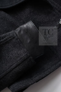 CHANEL 00A Charcoal Gray Black Wool Jacket Lamb Leather Cuffs 34 シャネル チャコールグレー ブラック ウール ジャケット ラム レザー カフス 即発