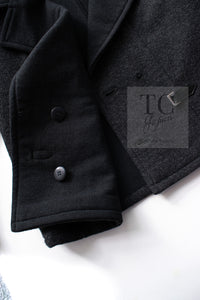 CHANEL 00A Charcoal Gray Black Wool Jacket Lamb Leather Cuffs 34 シャネル チャコールグレー ブラック ウール ジャケット ラム レザー カフス 即発