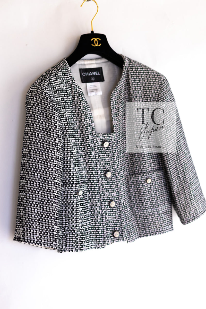 CHANEL 14C Black White Cropped Jacket CC Buttons 34 36 シャネル ブラック ホワイト クロップド ジャケット ココボタン 即発