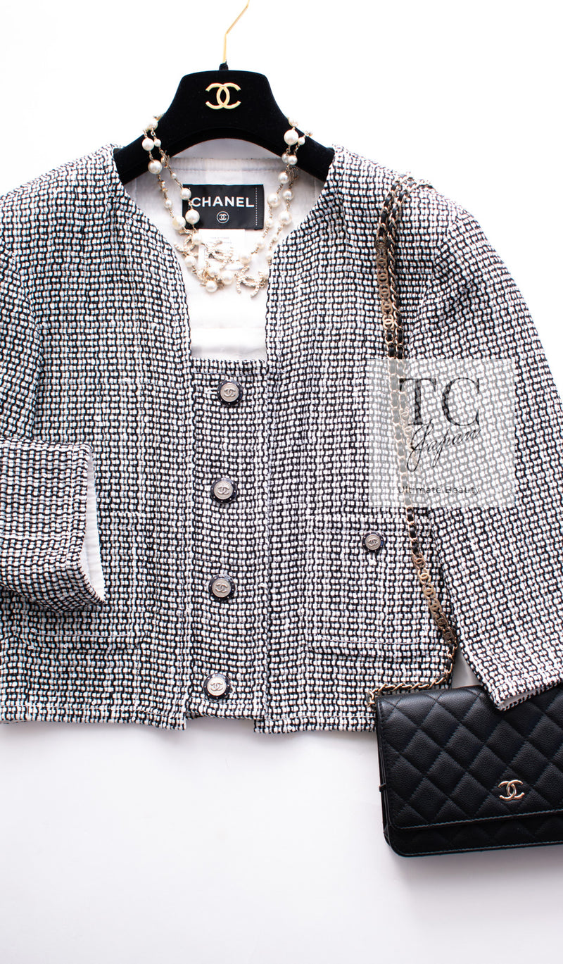 CHANEL 14C Black White Cropped Jacket CC Buttons 34 36 シャネル ブラック ホワイト クロップド ジャケット ココボタン 即発