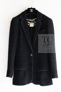 CHANEL 10S Black Silver Trim Cotton Tweed Jacket 34 シャネル ブラック シルバー トリム コットン ツイード ジャケット 即発