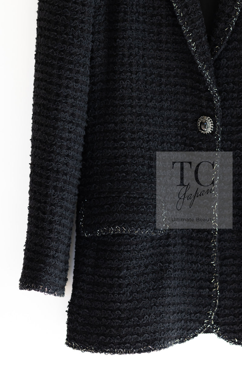 CHANEL 10S Black Silver Trim Cotton Tweed Jacket 34 シャネル ブラック シルバー トリム コットン ツイード ジャケット 即発